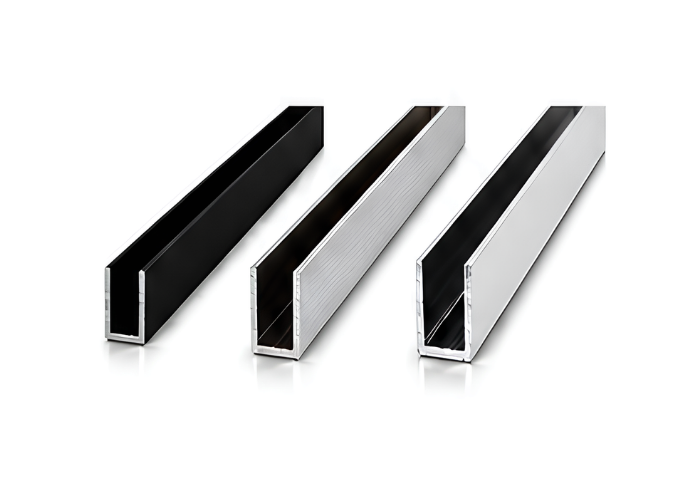 Aluminum U-Channel for Glass – Black, Mill & Chrome Finish